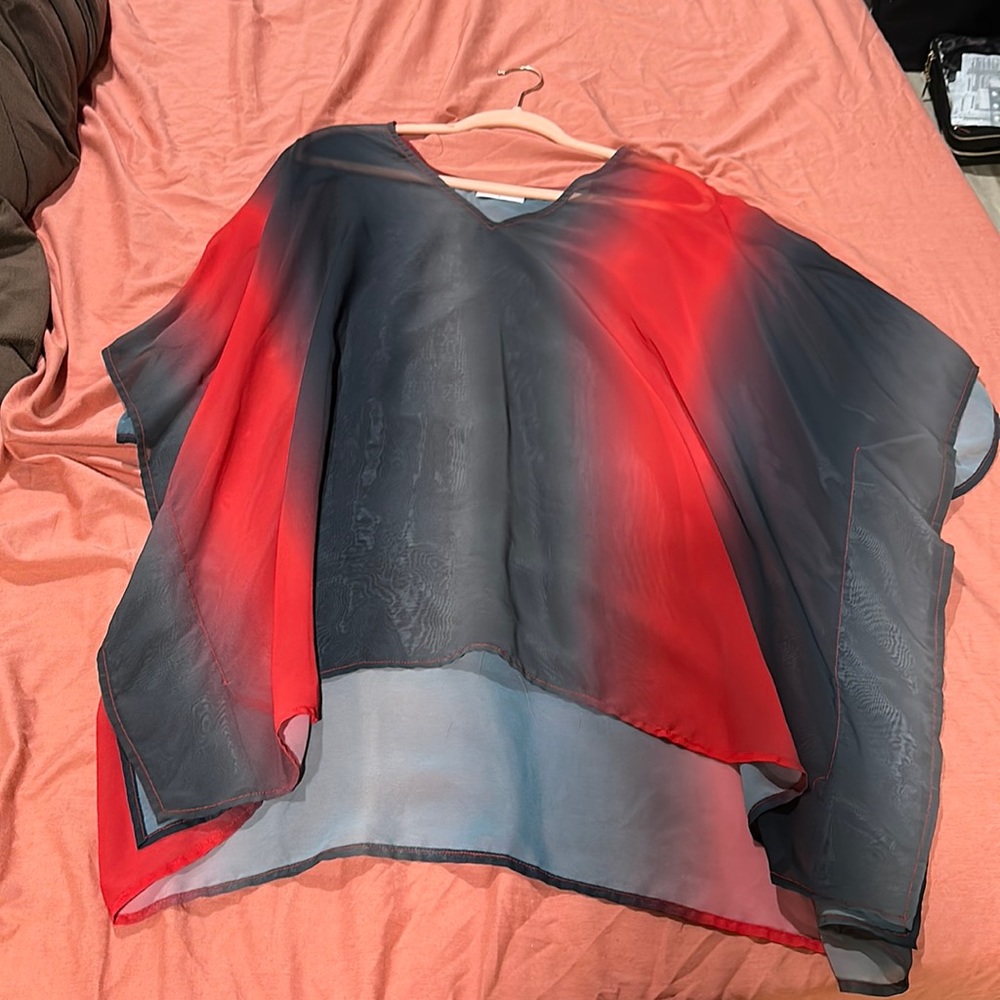 Red and grey sheer top